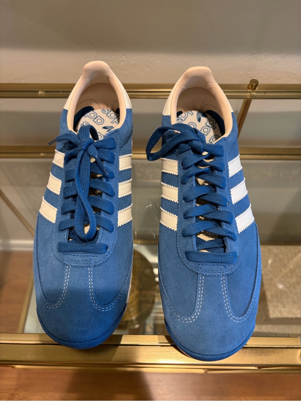 Adidas Men's Blue Suede Sneakers with White Stripes